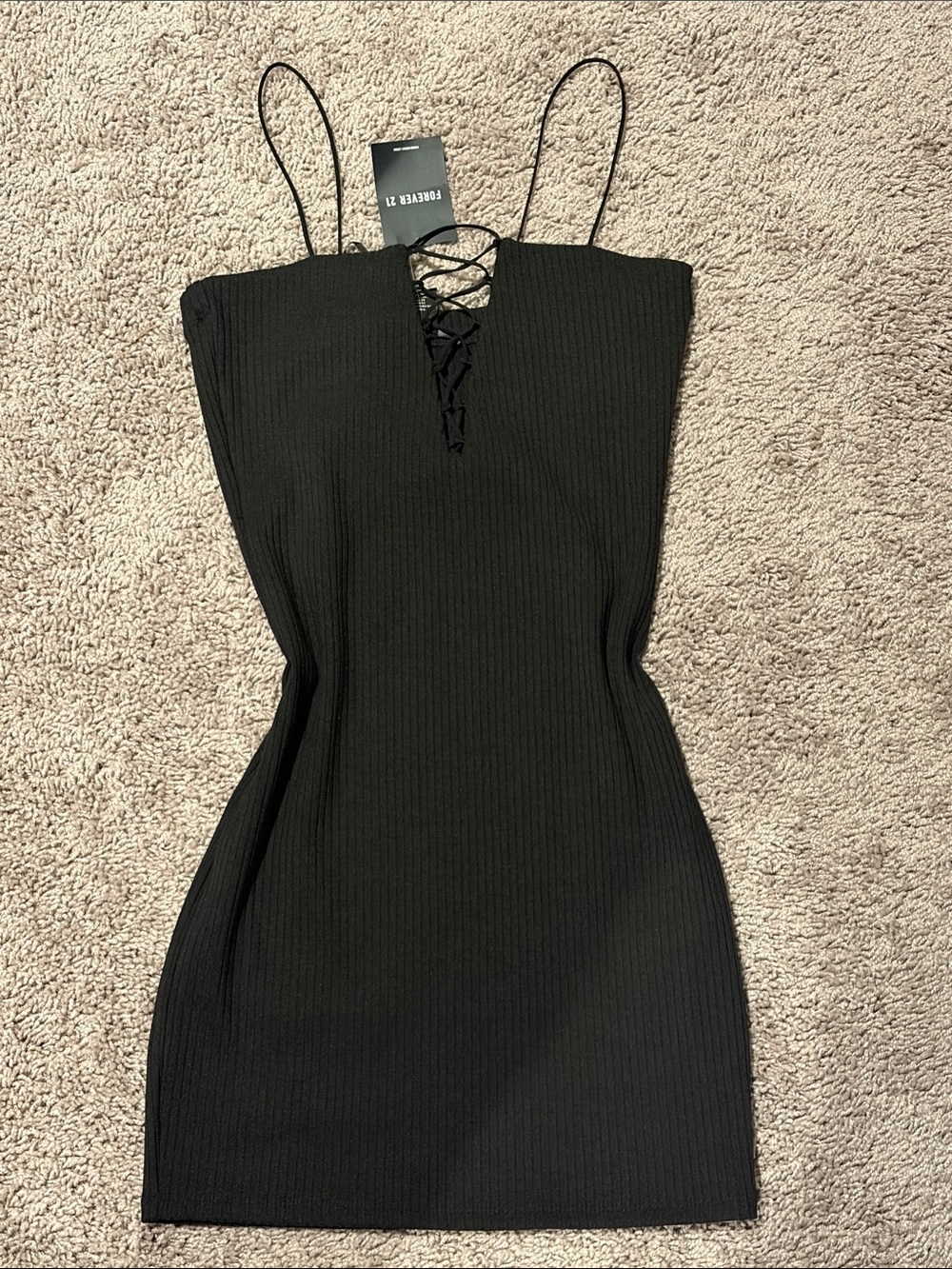 Forever 21 Black Ribbed Lace-Up Mini Dress